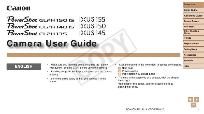 Página 1 del manual Manual de usuario Canon Powershot ELPH 140 IS