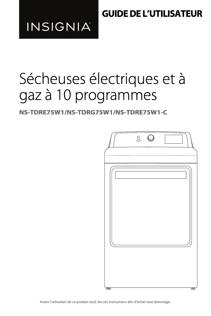 Page 1 de la notice Manuel utilisateur Insignia NS-TDRE75W1