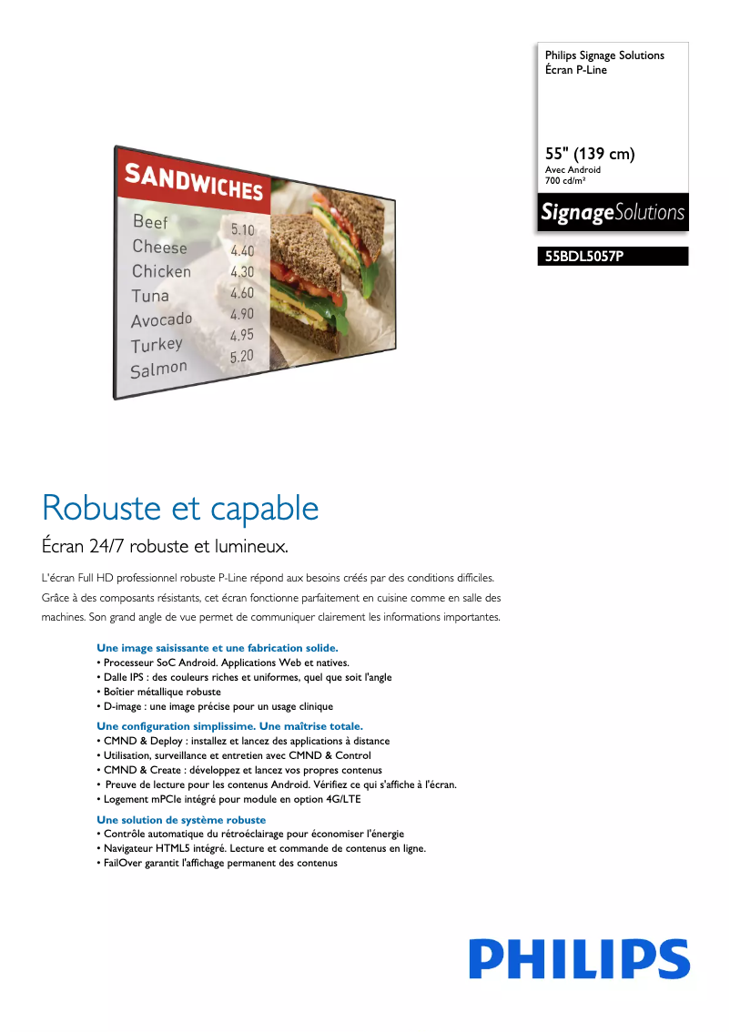 Page 1 of the manual Technical Sheet Philips Signage Solutions 55BDL5057P