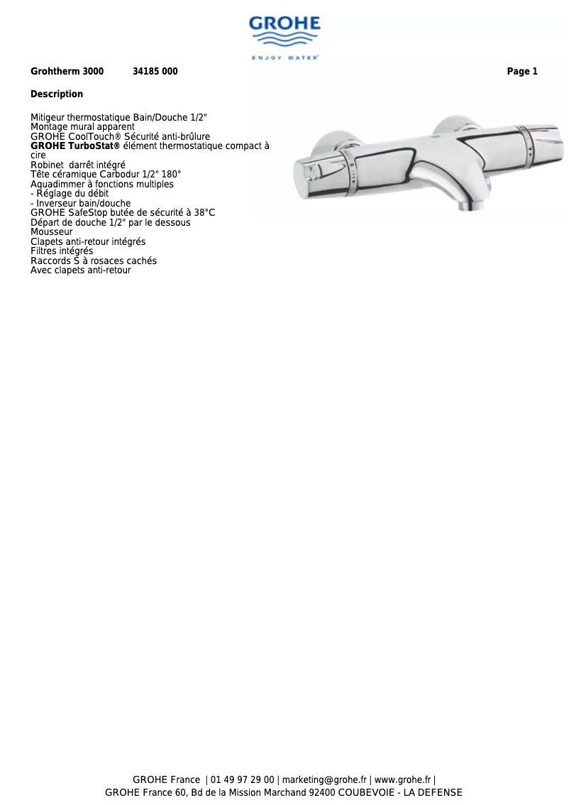 Page 1 de la notice Manuel utilisateur Grohe Grohtherm 3000