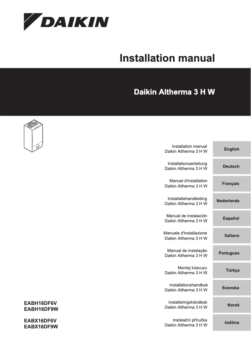 Page 1 de la notice Guide d'installation Daikin EABH16DF6V