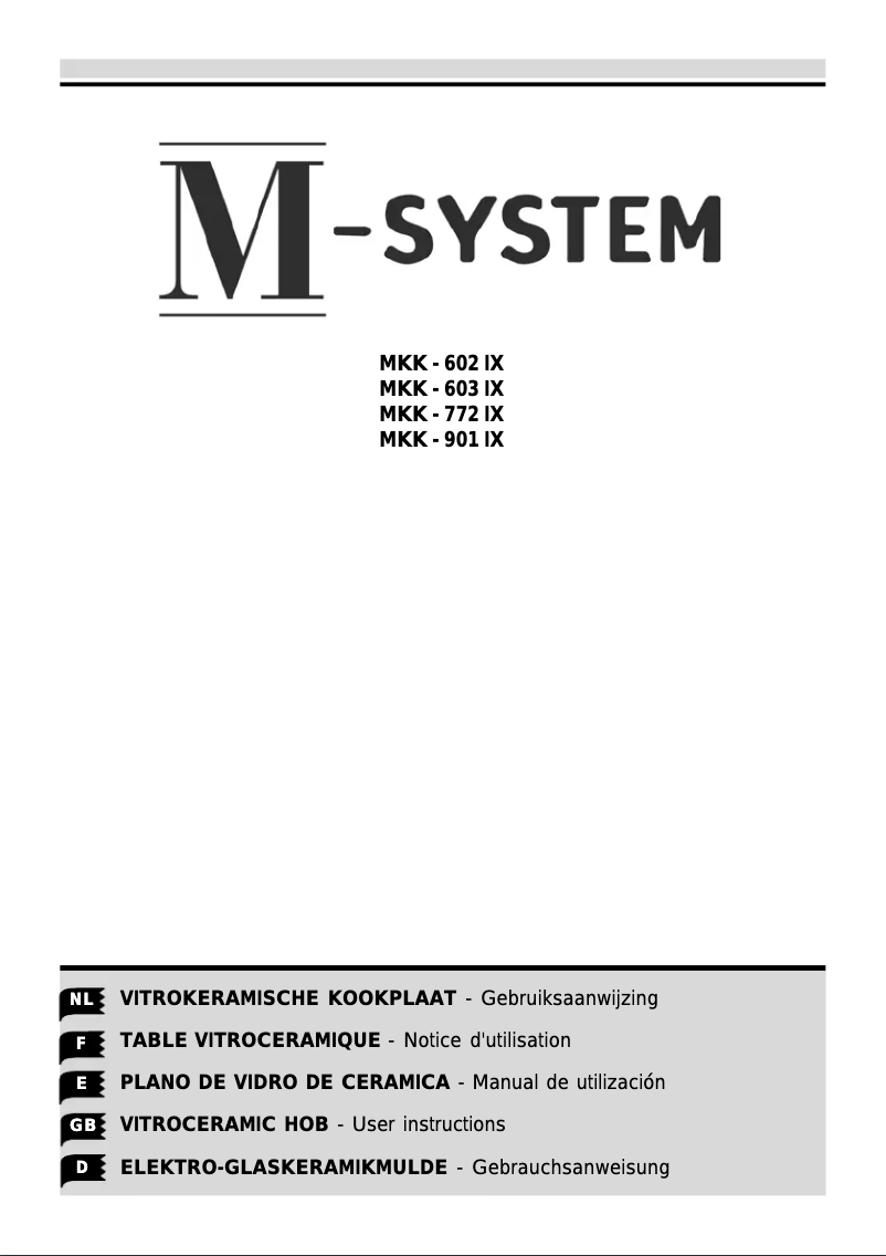 Page 1 de la notice Manuel utilisateur M-System MKK-901 IX