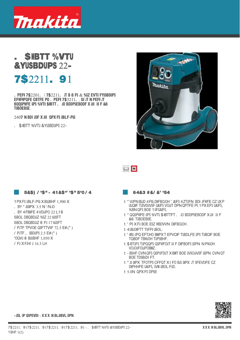 Page 1 de la notice Fiche technique Makita VC2211MX1