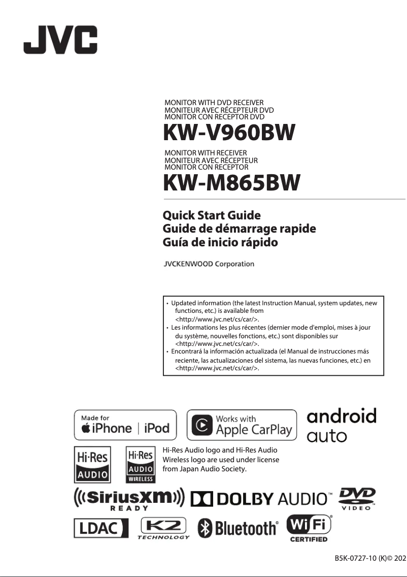 Page 1 de la notice Guide de démarrage rapide JVC KW-V960BW