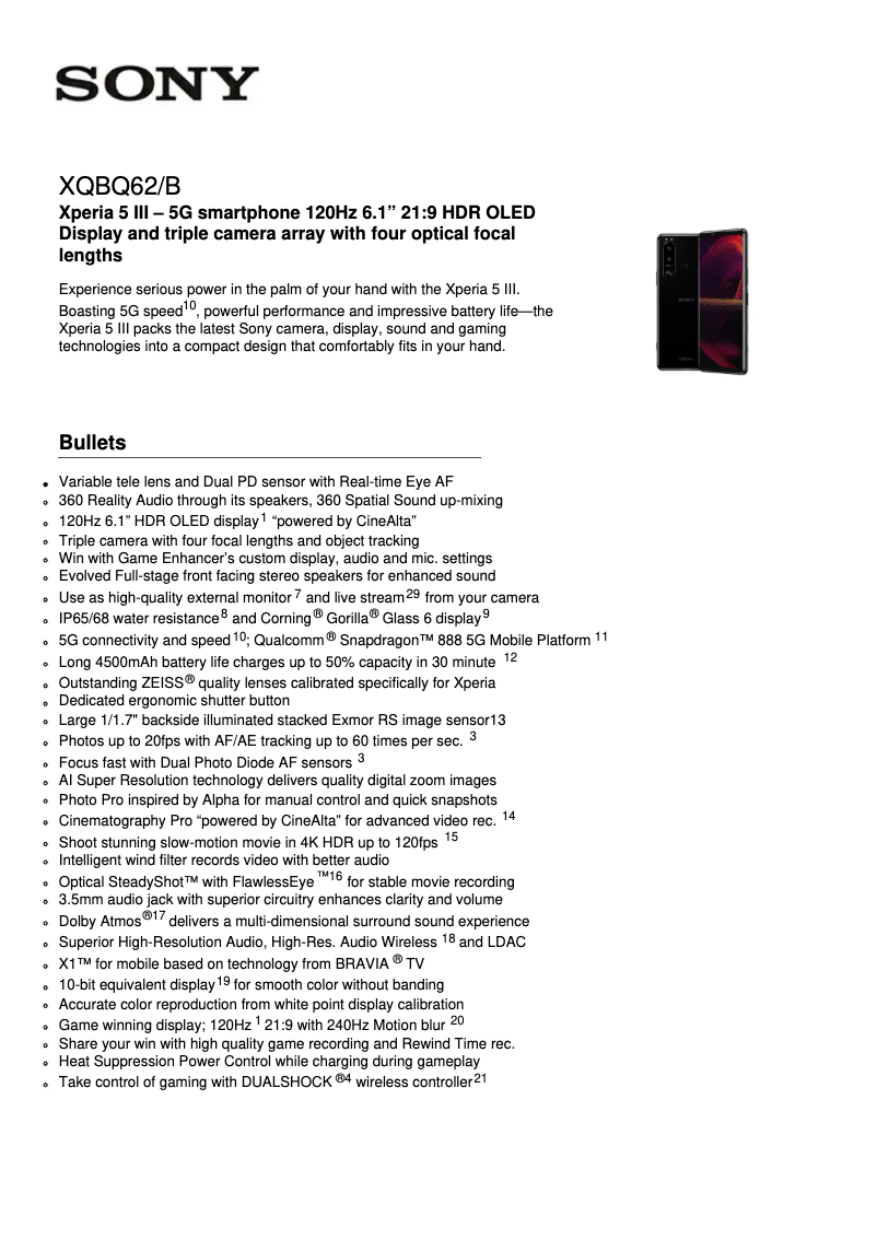 Image de la première page du manuel de l'appareil Xperia 5 III