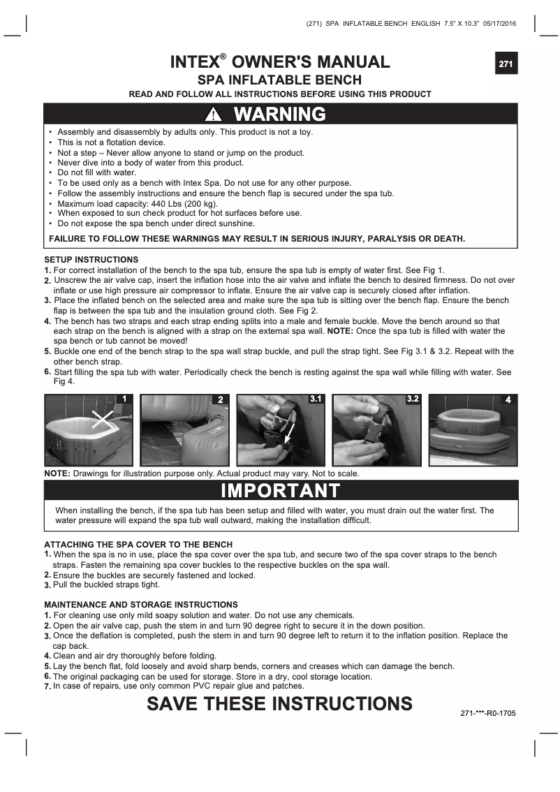 Page 1 de la notice Manuel utilisateur Intex Spa inflatable bench