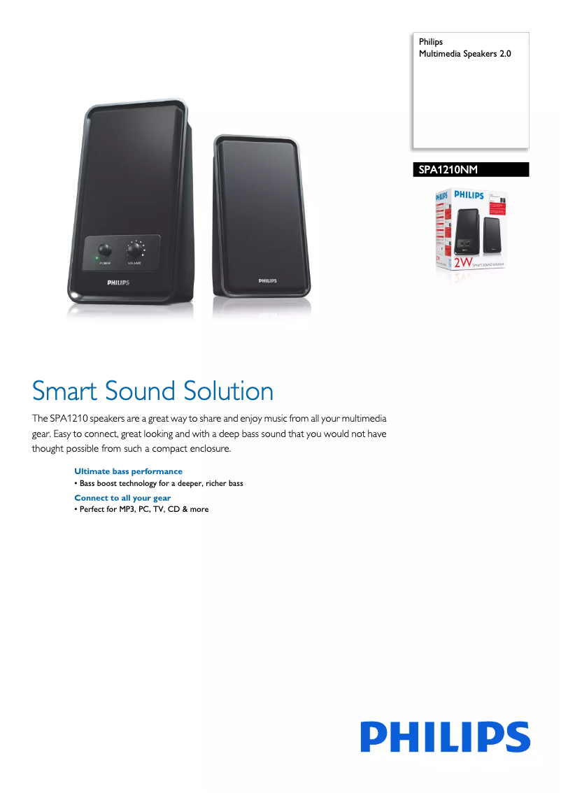 Page 1 de la notice Brochure Philips SPA1210NM