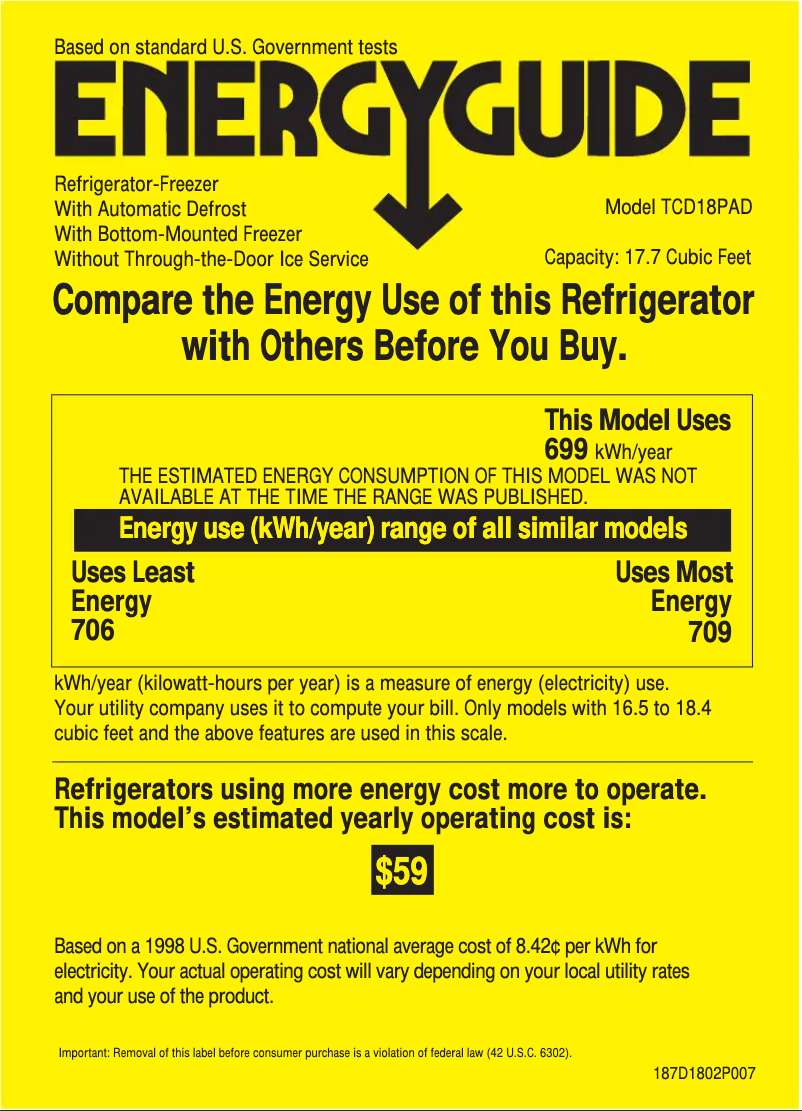 Página 1 del manual Etiqueta energética GE Profile TCD18PADAA