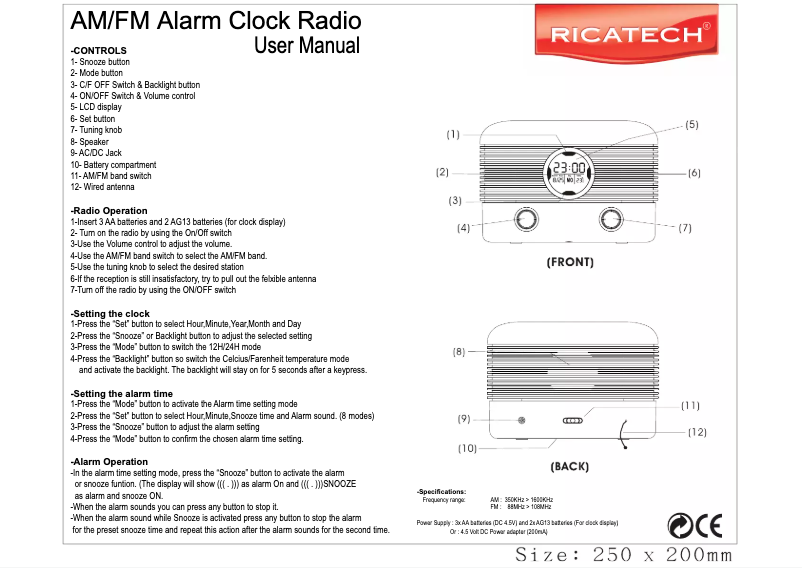 Page 1 de la notice Manuel utilisateur Ricatech RR100