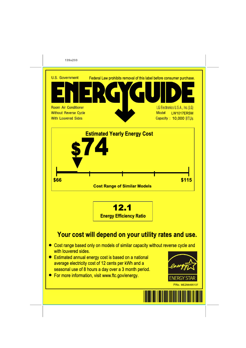Page 1 de la notice Label énergétique LG LW1017ERSM