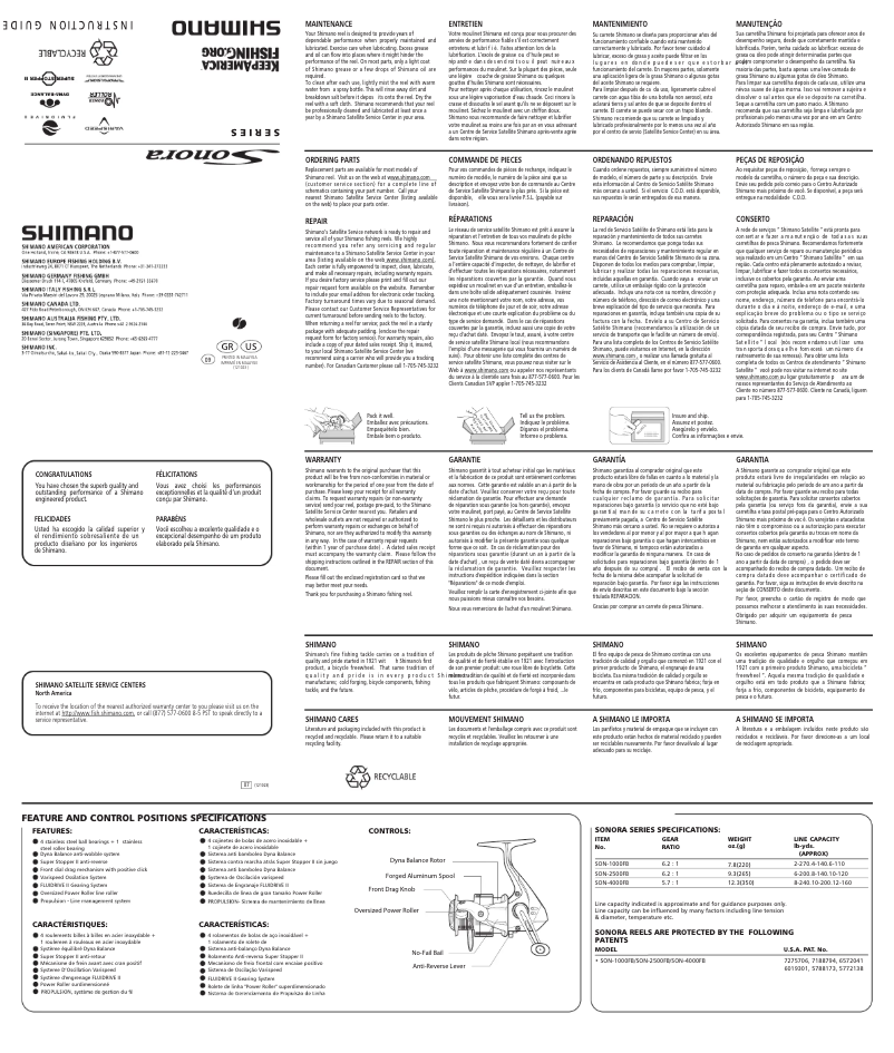 Page 1 de la notice Manuel utilisateur Shimano Sonora 2500FB