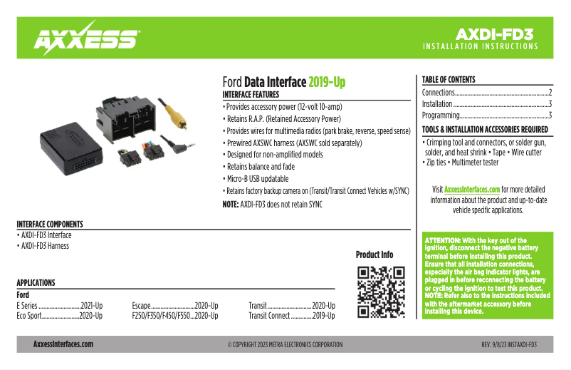 Page 1 de la notice Manuel utilisateur AXESS AXDI-FD3