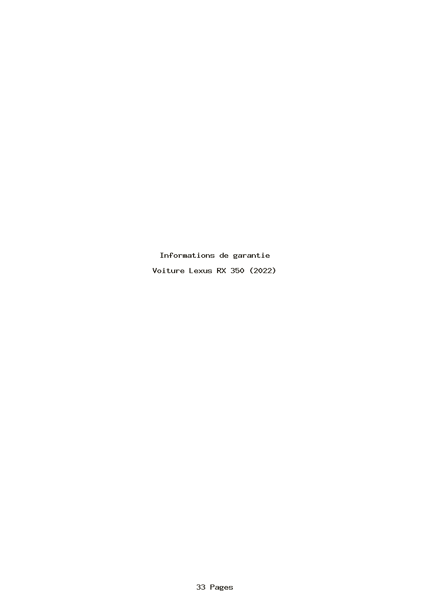 Page 1 de la notice Informations de garantie Lexus RX 350 (2022)
