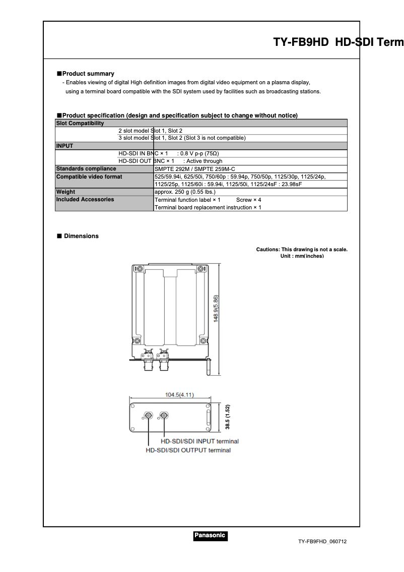 Page 1 of the manual User Manual Panasonic TY-FB9HD