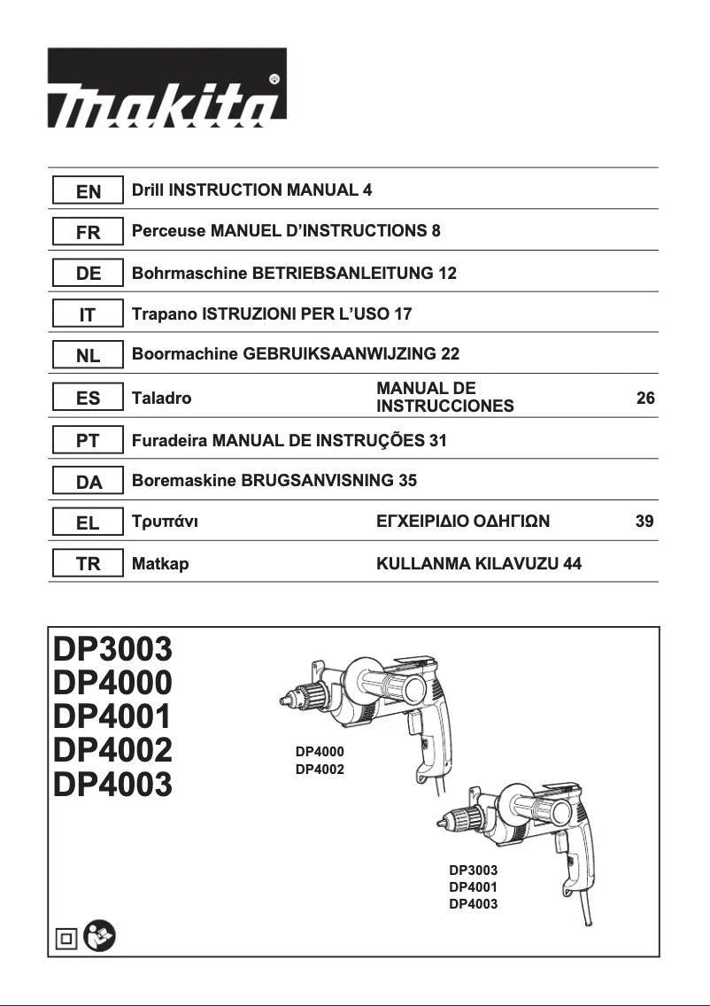 Page 1 de la notice Manuel utilisateur Makita DP3003