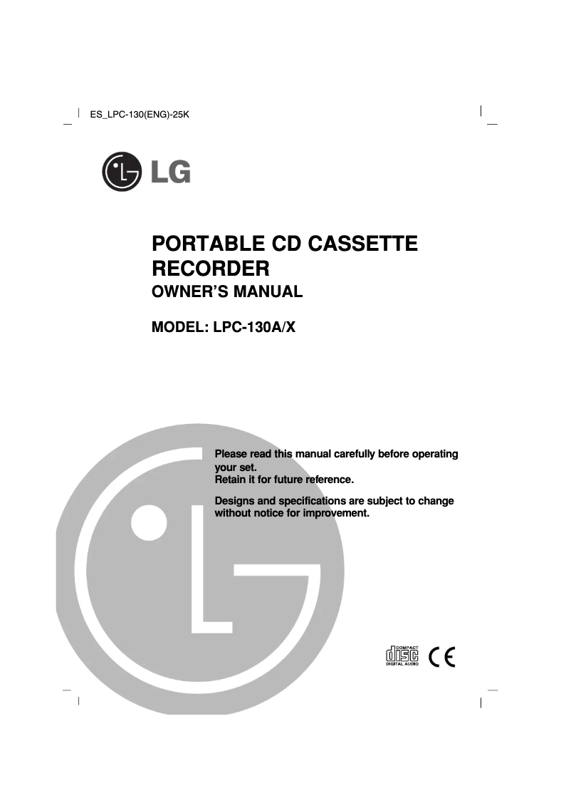 Page 1 de la notice Manuel utilisateur LG LPC-130A