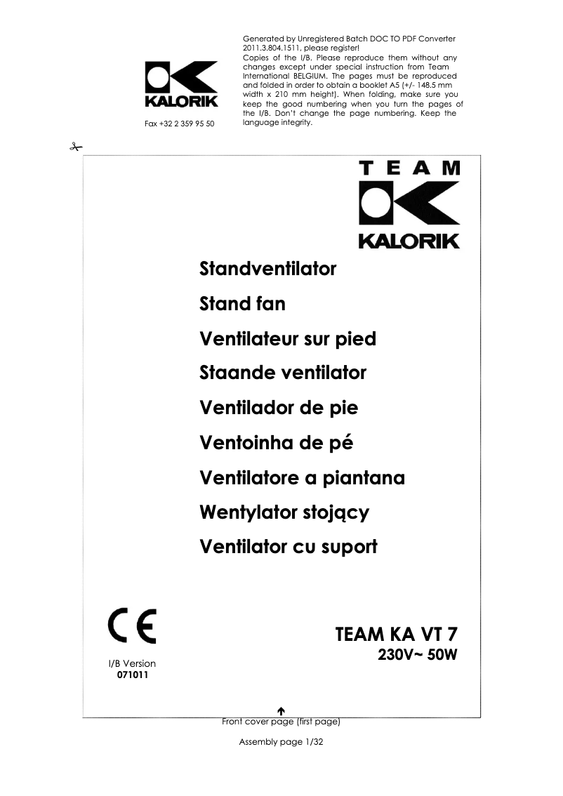 Page 1 de la notice Manuel utilisateur Team KA VT 7
