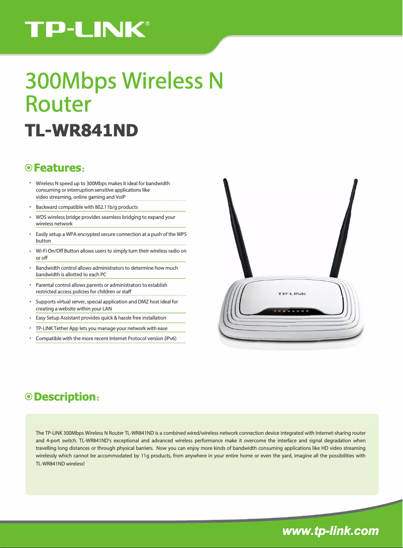 Page 1 de la notice Fiche technique TP-Link TL-WR841ND