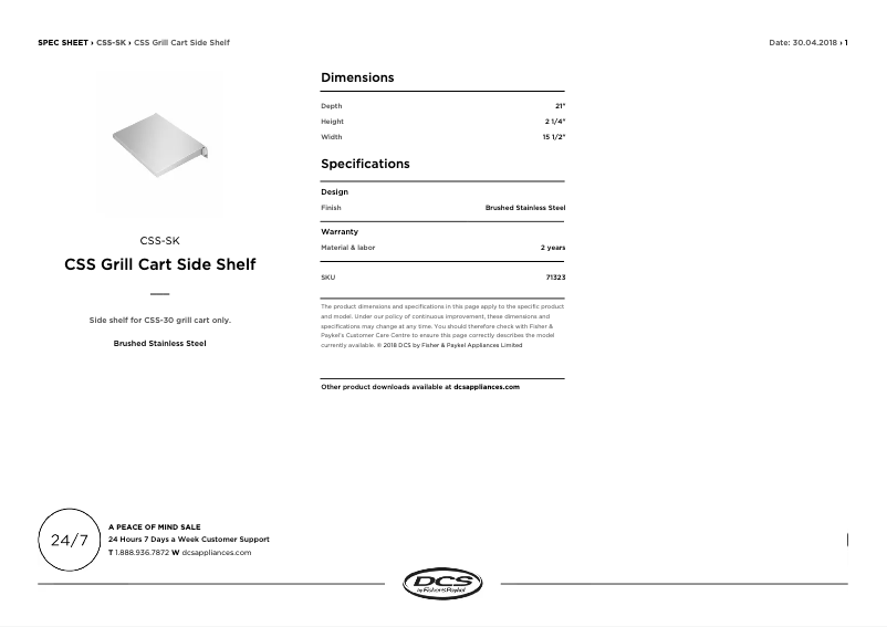 Page 1 de la notice Fiche technique DCS CSS-SK