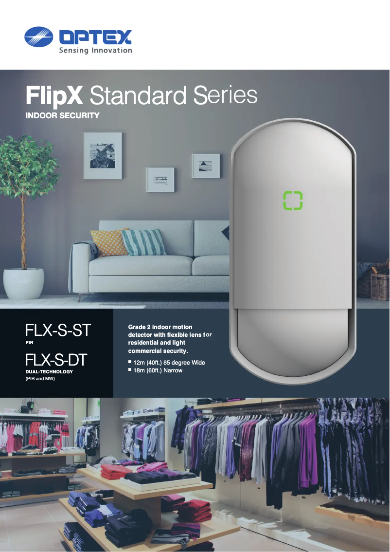 Page 1 de la notice Fiche technique Optex FlipX FLX-S-ST