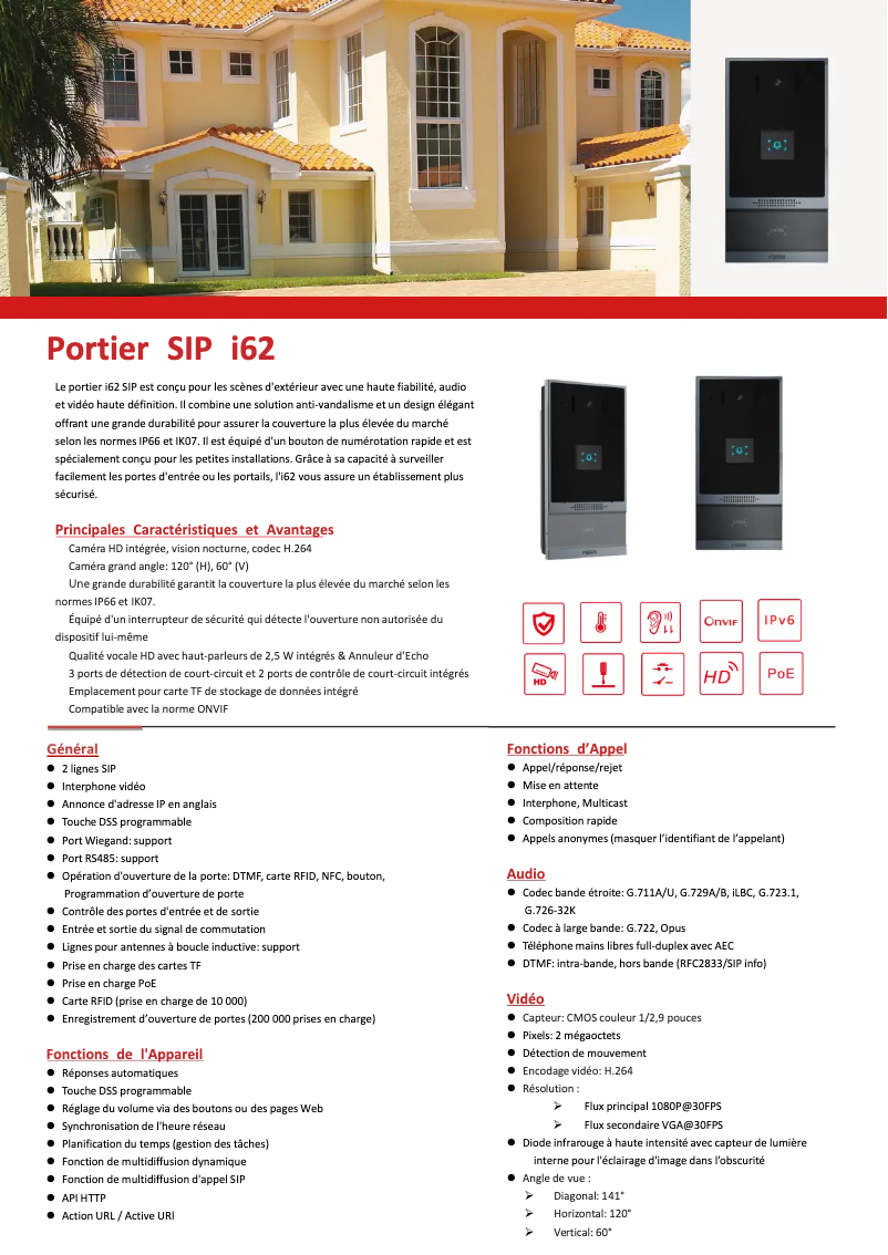 Page 1 of the manual Technical Sheet Fanvil i62