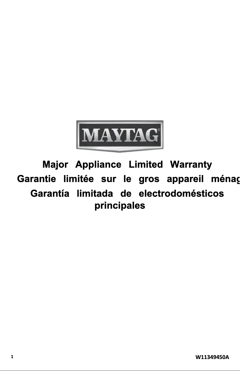 Page 1 de la notice Informations de garantie Maytag MED6200KW