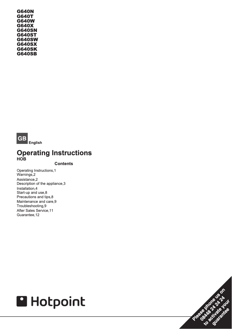 Page 1 of the manual User Manual Hotpoint G640SK