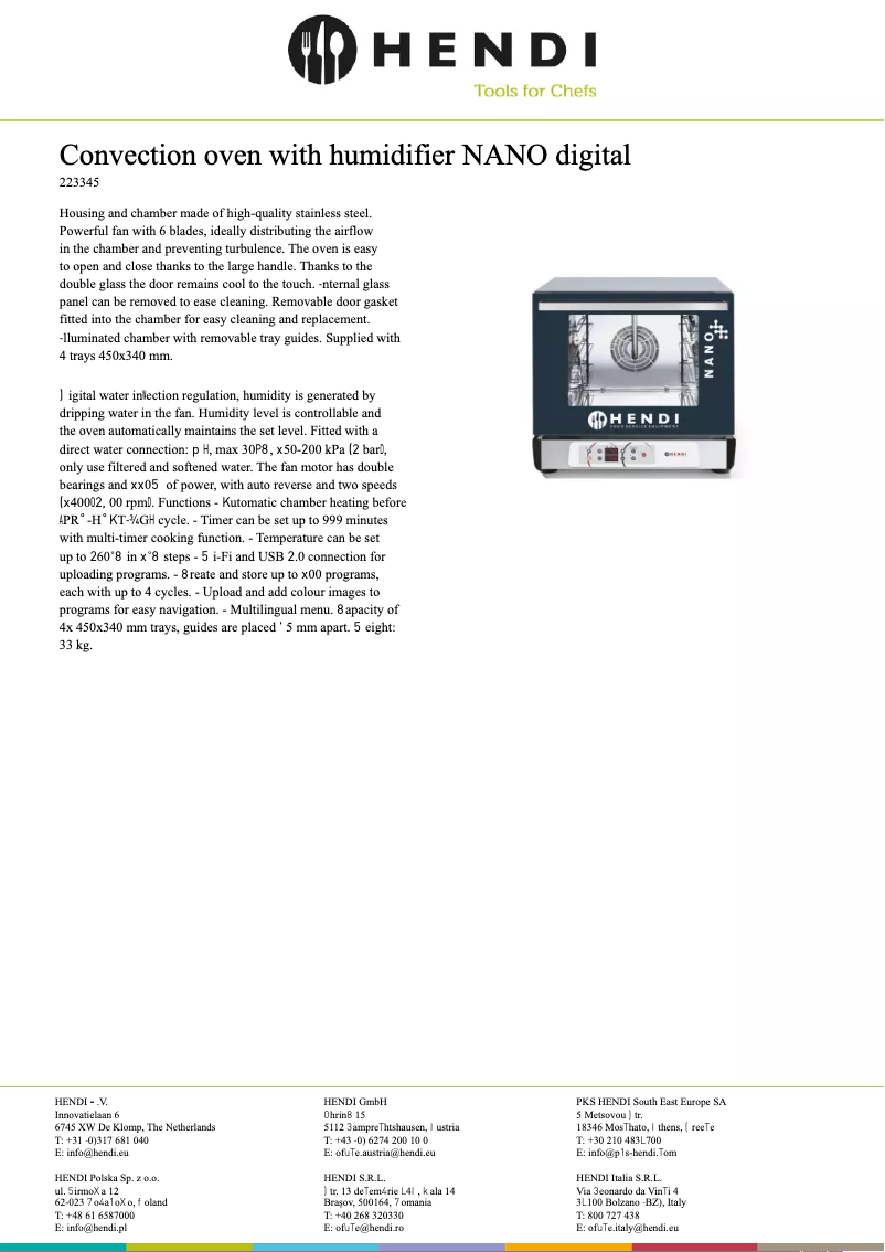 Page 1 de la notice Fiche technique Hendi 223345