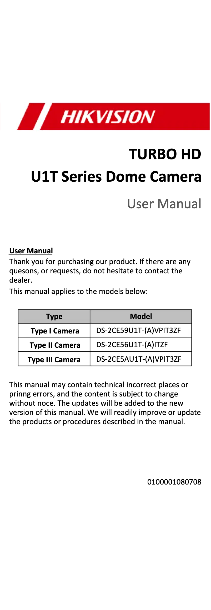 Página 1 del manual Manual de instrucciones Hikvision DS-2CE5AU1T-VPIT3ZF