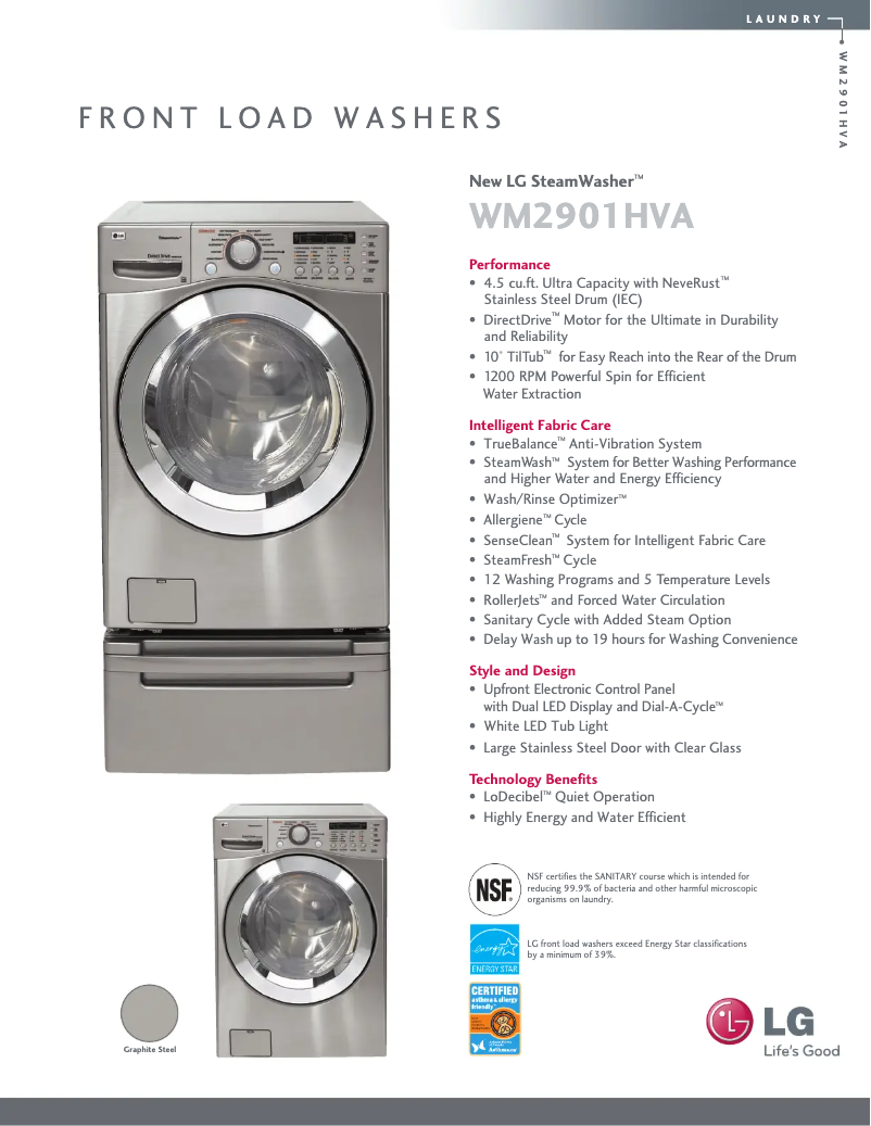 Page 1 de la notice Fiche technique LG WM2901HVA