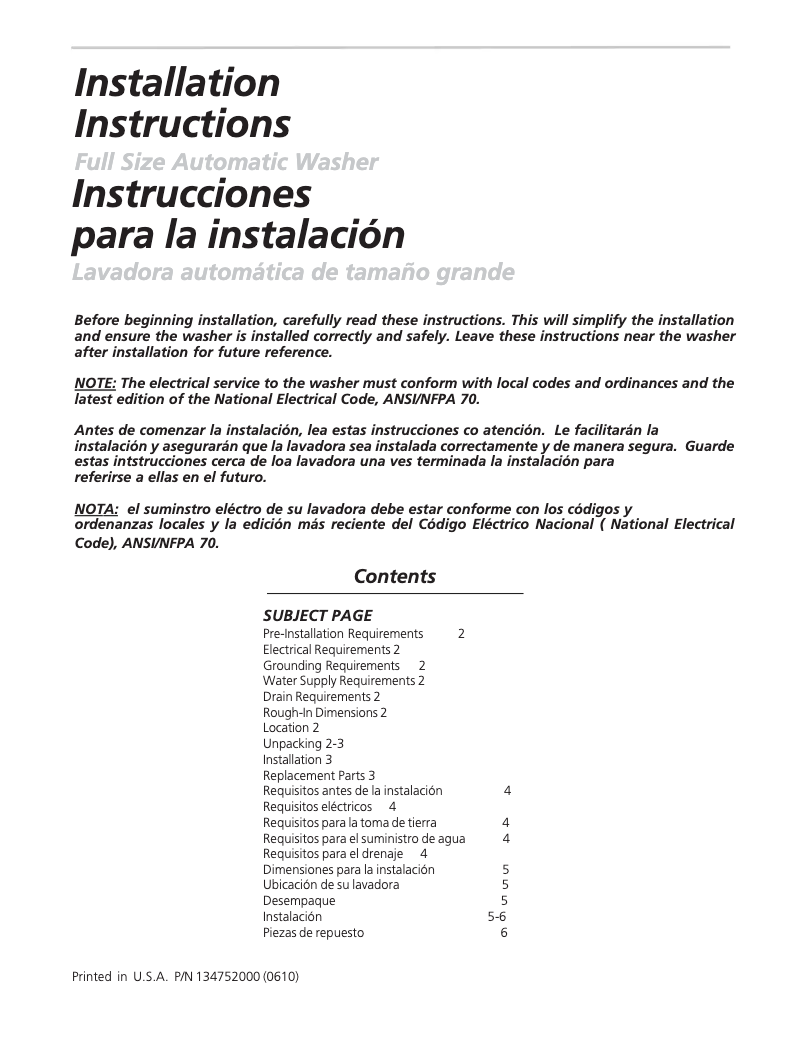 Página 1 del manual Guía de instalación Frigidaire NMWS336FS