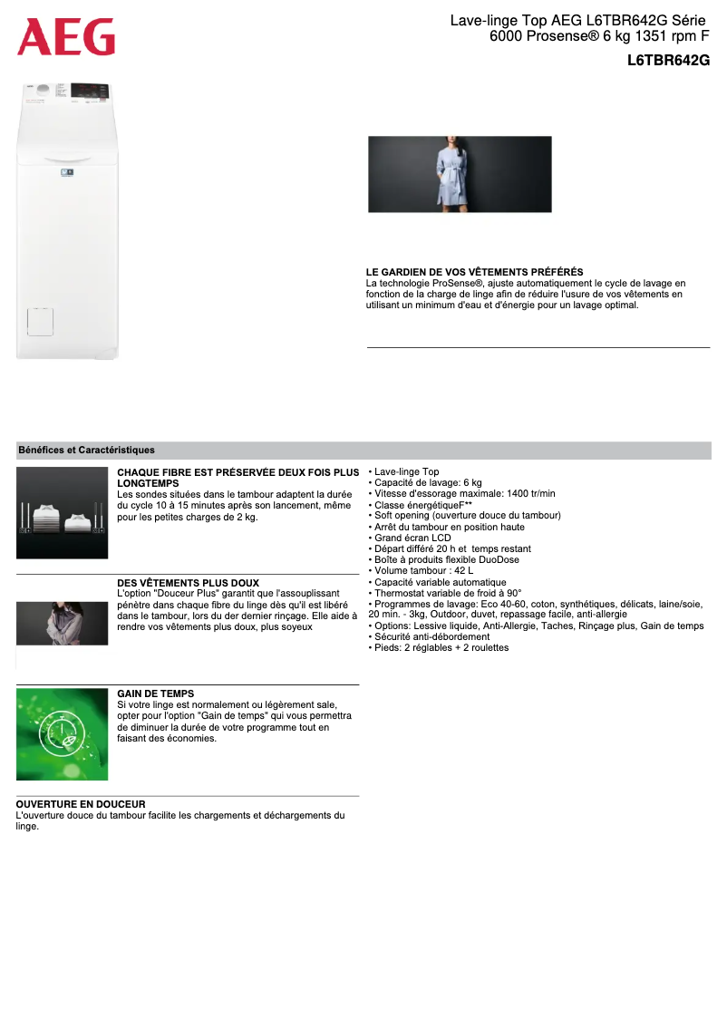 Página 1 del manual Ficha técnica AEG L6TBR642G