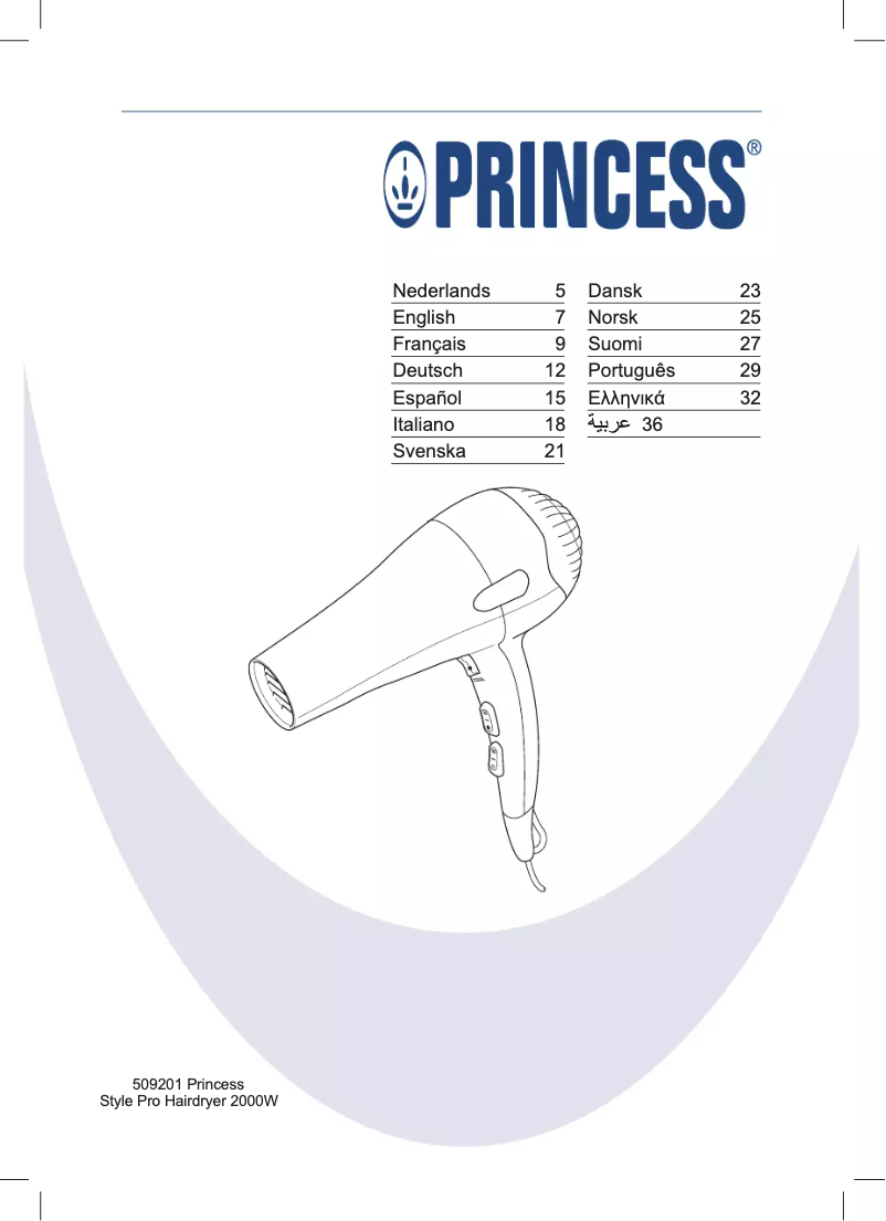 Page 1 de la notice Manuel utilisateur Princess 509201 Style Pro
