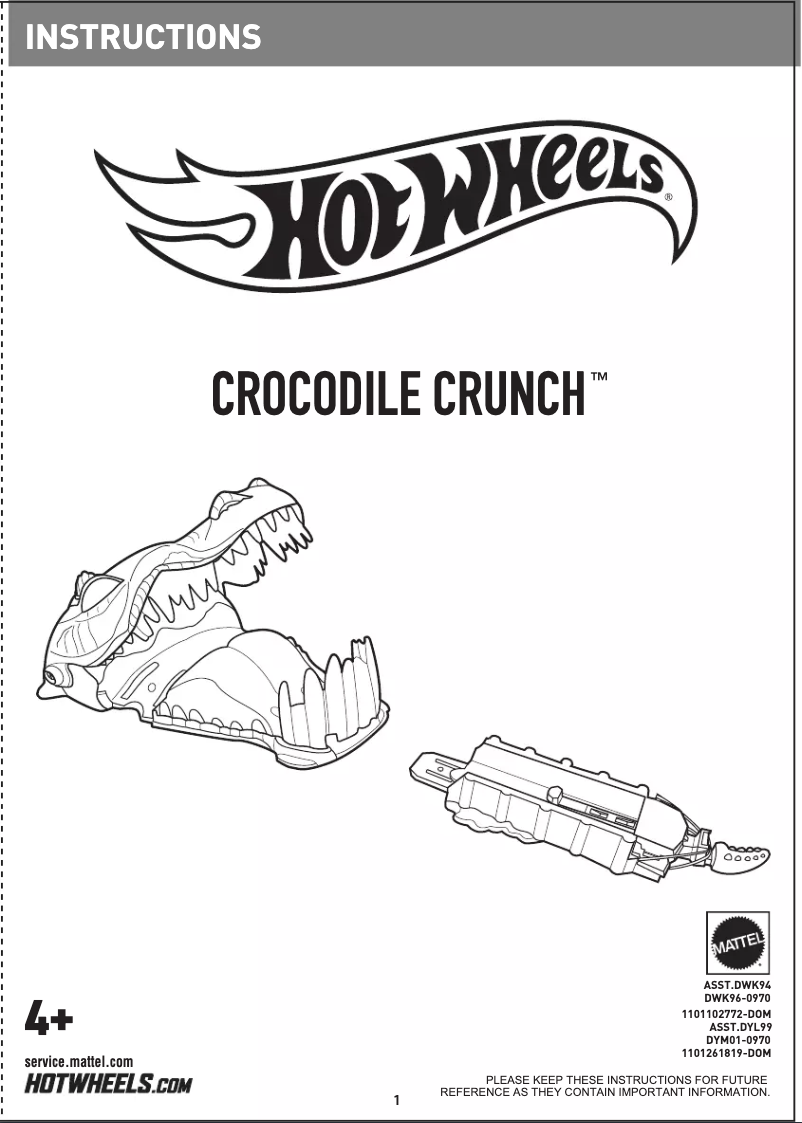 Page 1 de la notice Manuel utilisateur Mattel Hot Wheels Crocodile Crunch