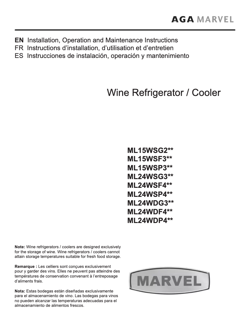 Page 1 de la notice Manuel utilisateur Marvel ML24WSP4LP