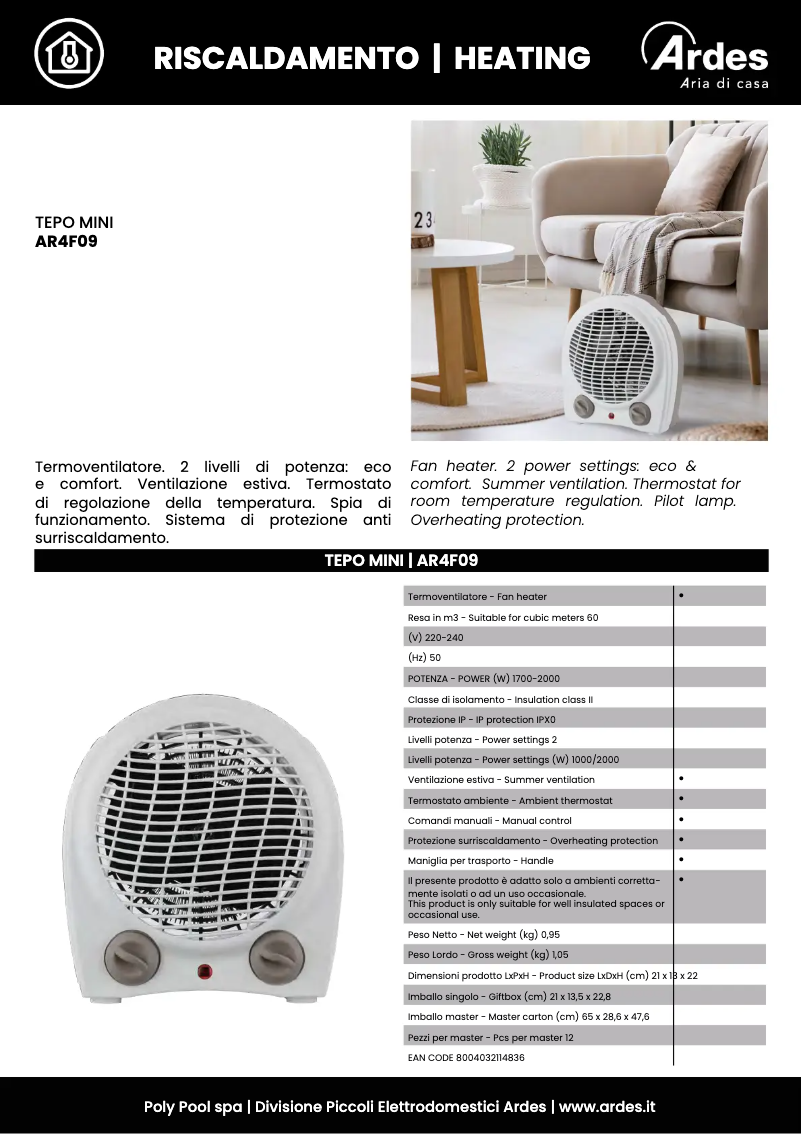 Page 1 de la notice Fiche technique Ardes AR4F09