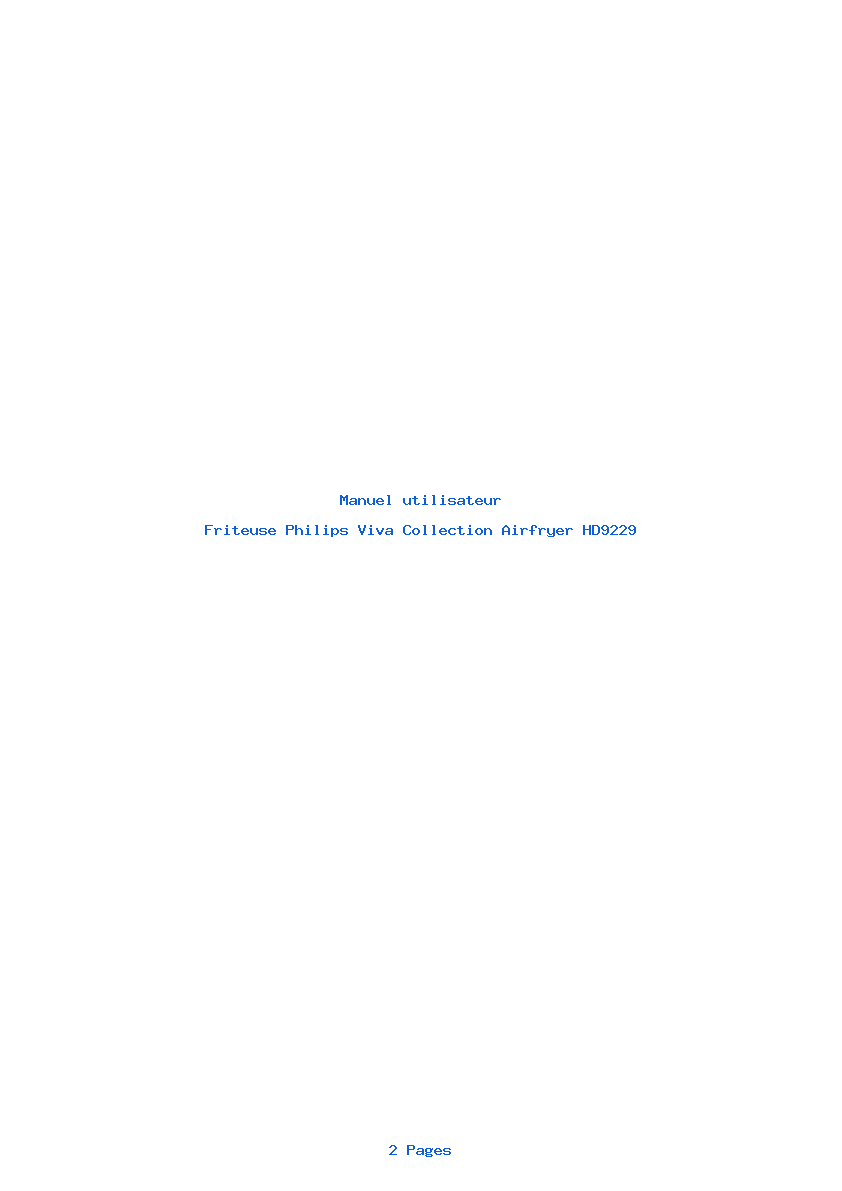 Page 1 de la notice Manuel utilisateur Philips Viva Collection Airfryer HD9229