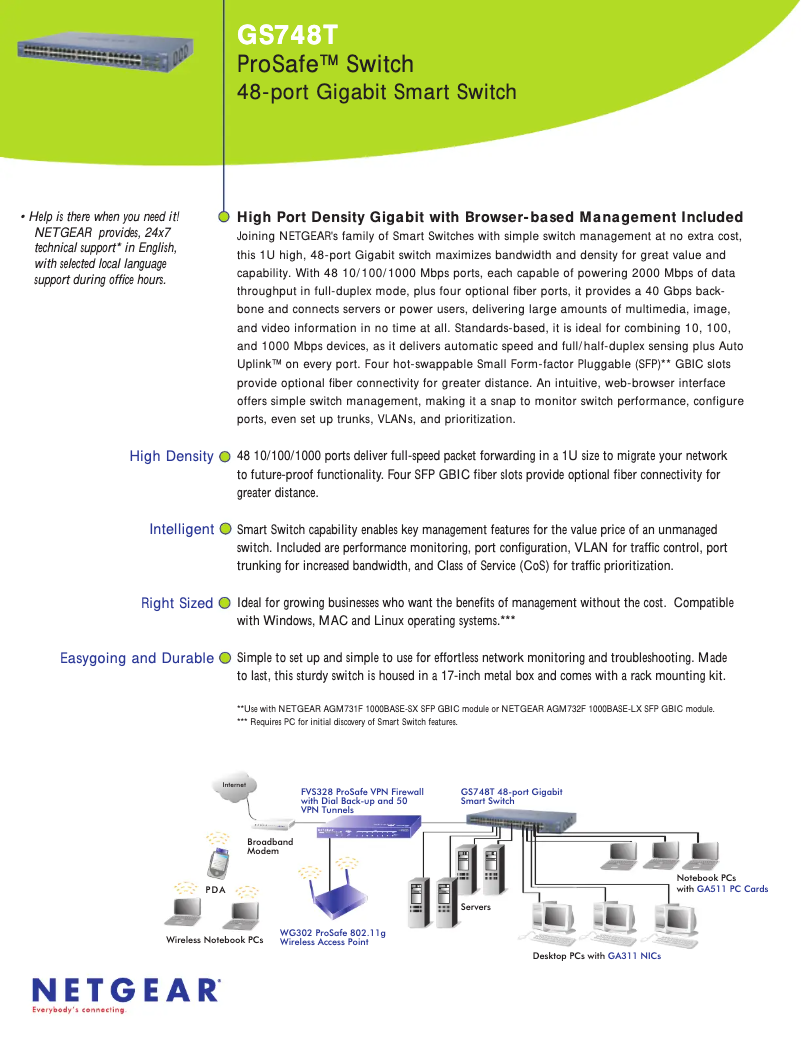 Page 1 de la notice Fiche technique Netgear GS748T