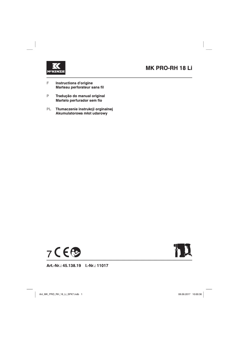 Page 1 de la notice Manuel utilisateur McKenzie MK PRO-RH 18 Li