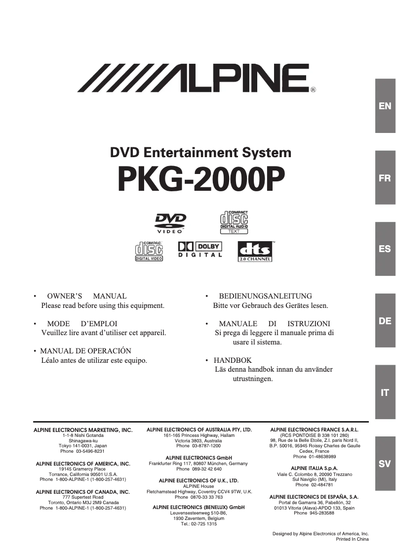 Page 1 de la notice Manuel utilisateur Alpine PKG-2000P