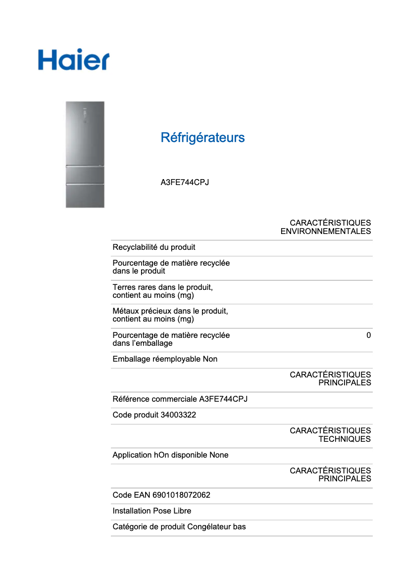 Página 1 del manual Etiqueta energética Haier A3FE744CPJ