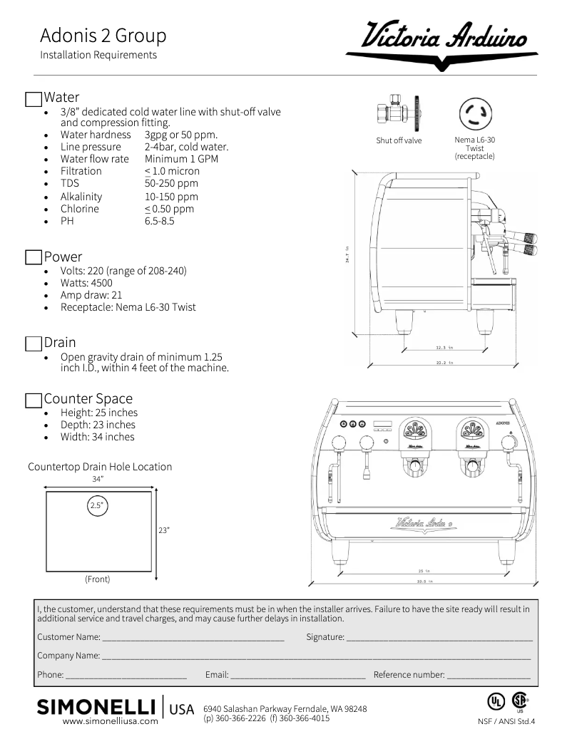 Page 1 de la notice Fiche technique Victoria Arduino Adonis