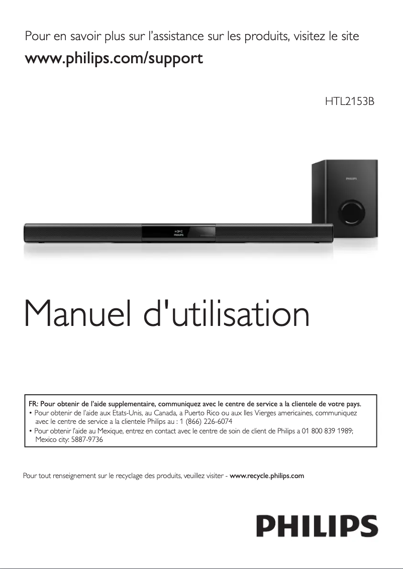 Page 1 de la notice Manuel utilisateur Philips HTL2153B