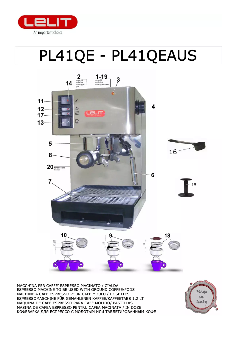 Página 1 del manual Manual de usuario Lelit Anna PL41QEAUS