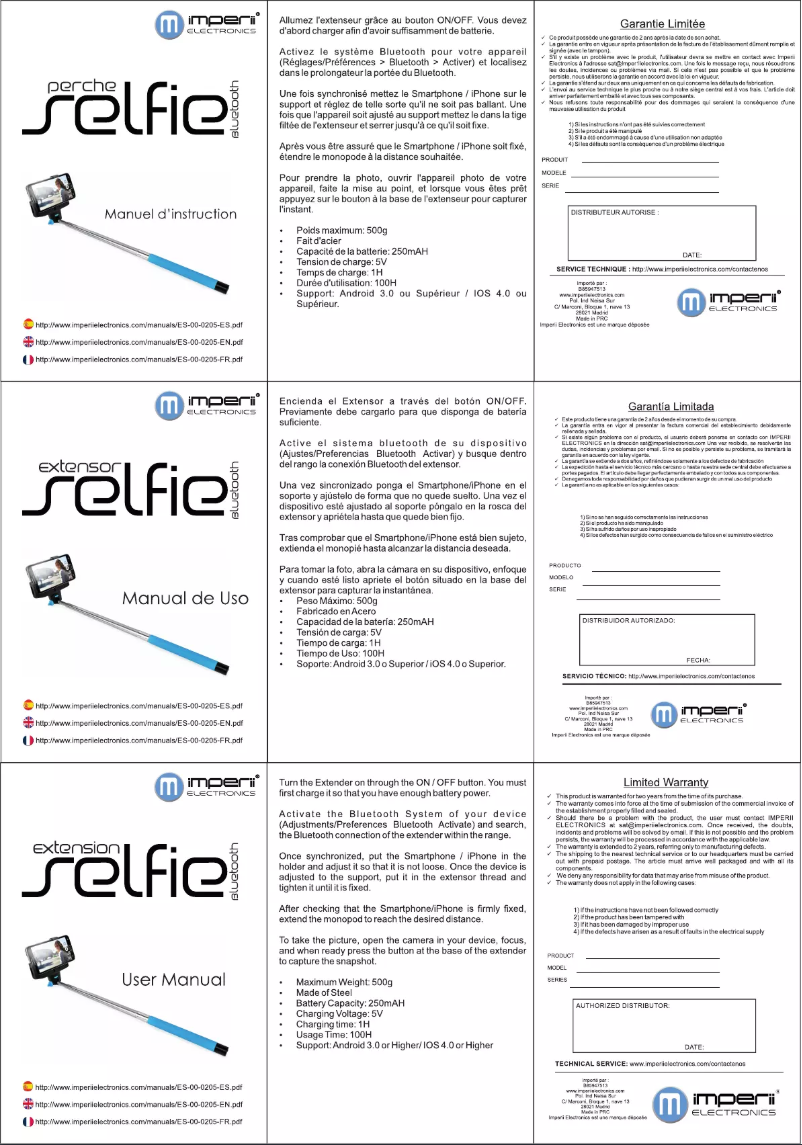 Page 1 de la notice Manuel utilisateur Imperii Electronics ES.00.0205.01