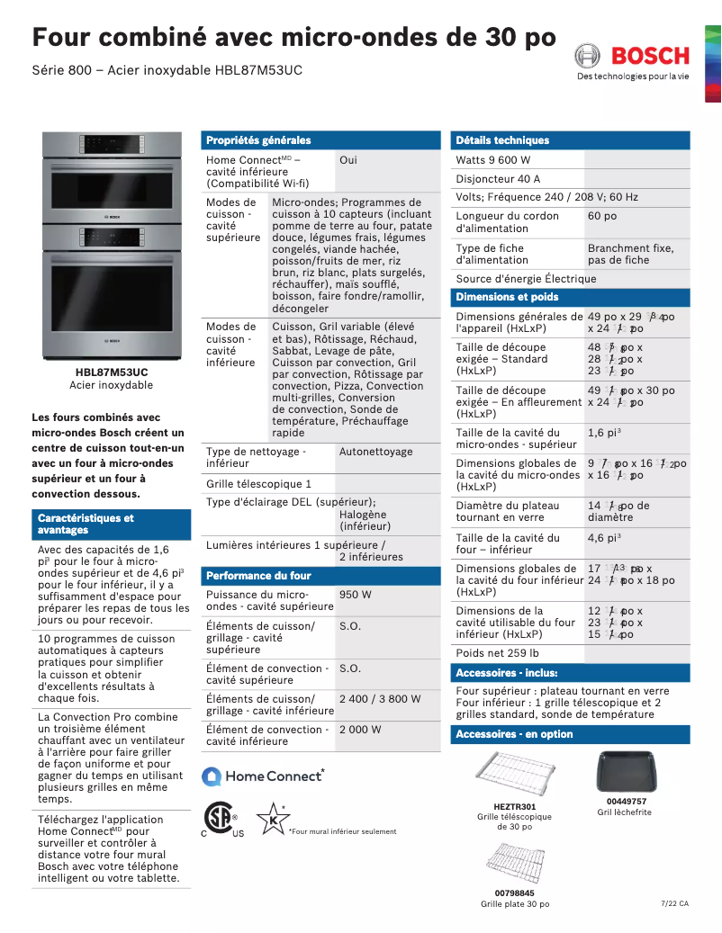 Página 1 del manual Ficha técnica Bosch HBL87M53UC