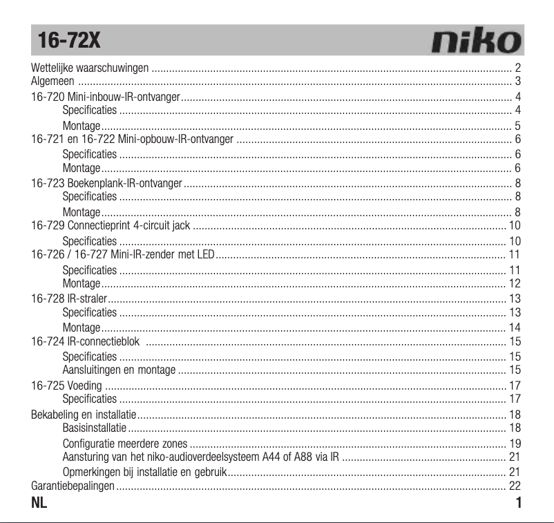 Page 1 de la notice Manuel utilisateur Niko 16-732