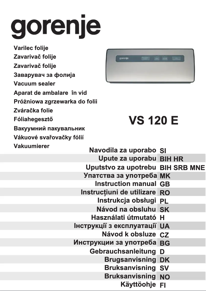 Page 1 de la notice Manuel utilisateur Gorenje VS120E