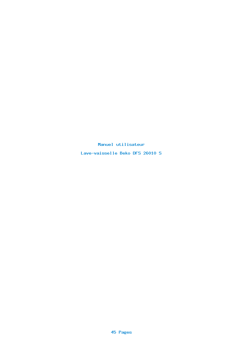 Page 1 de la notice Manuel utilisateur Beko DFS 26010 S