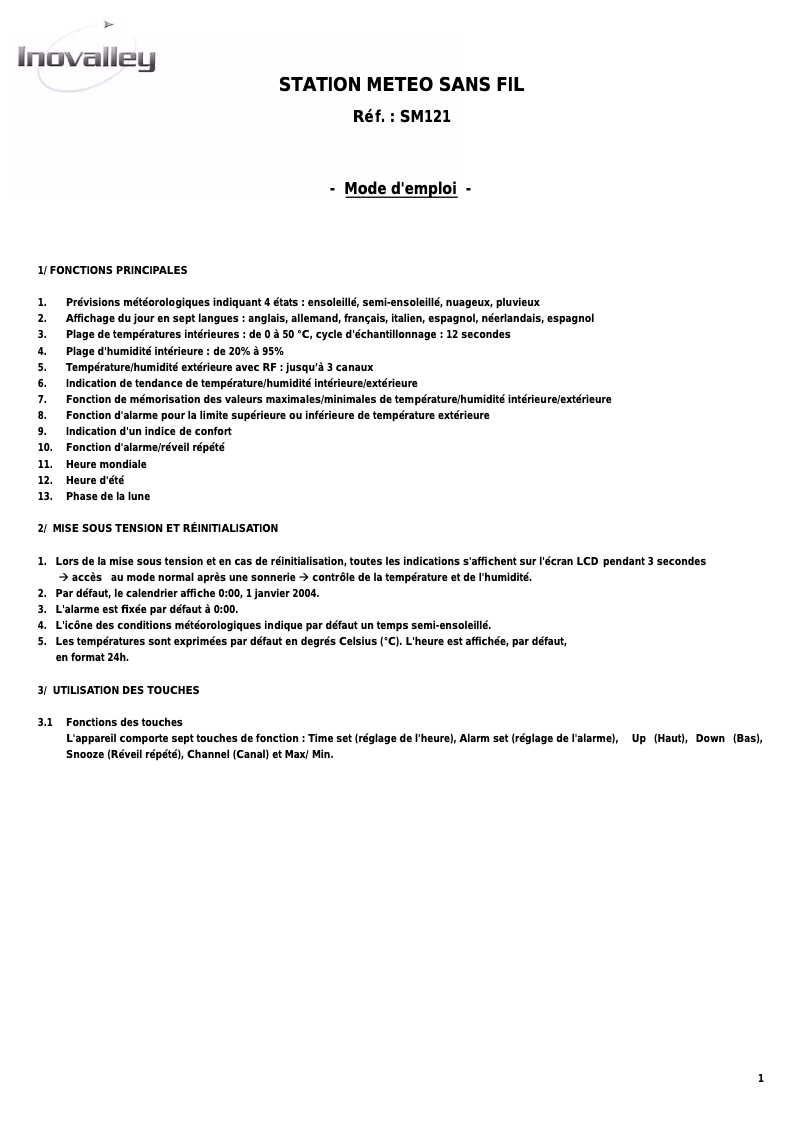 Página 1 del manual Manual de usuario Inovalley SM121